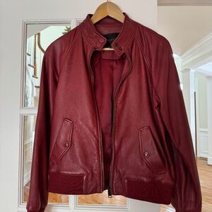 Authentic Coach Women's Red Leather Bomber Jacket, Size Small (S), Red Leather